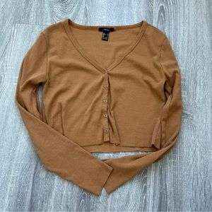 forever 21 slightly cropped button up long sleeve v-neck